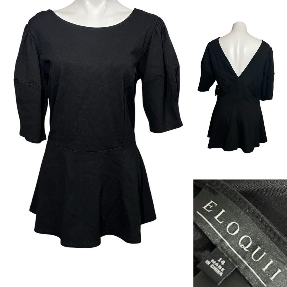 Eloquii Black Peplum top plus size 14w black stretch cocktail office